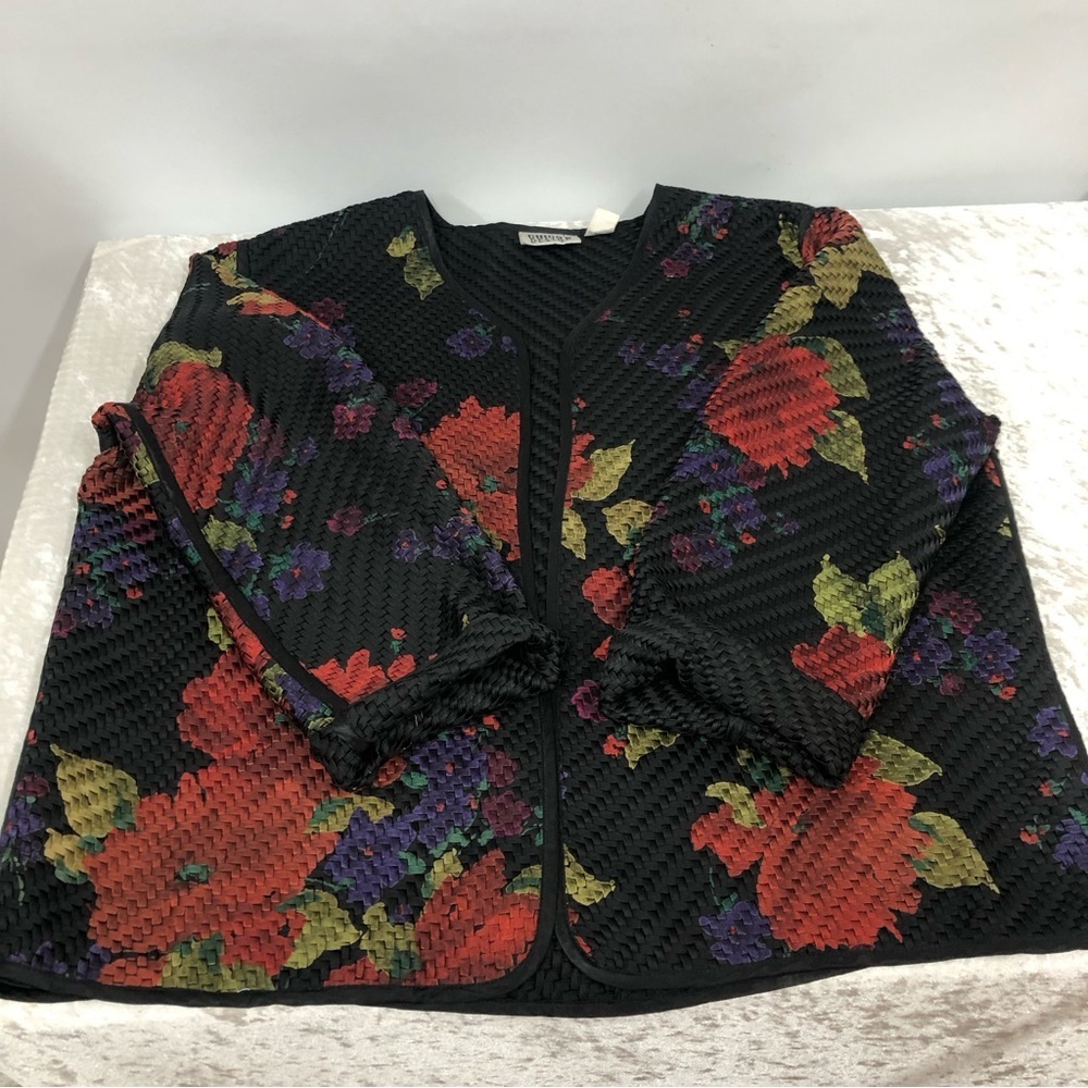 Chico’s Design 100% silk floral blazer jacket woven multicolor women’s size 3